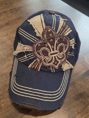 KBETHOS Distressed Navy Baseball Cap with Fleur-de-Lis Patch Adjustable Hat